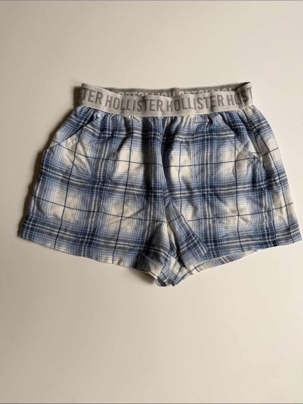 Hollister Blue and White Plaid Lounge Shorts